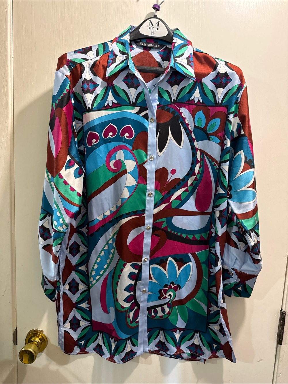 ZARA Bold Geometric Print Top - Teal, Rust, Fuchsia